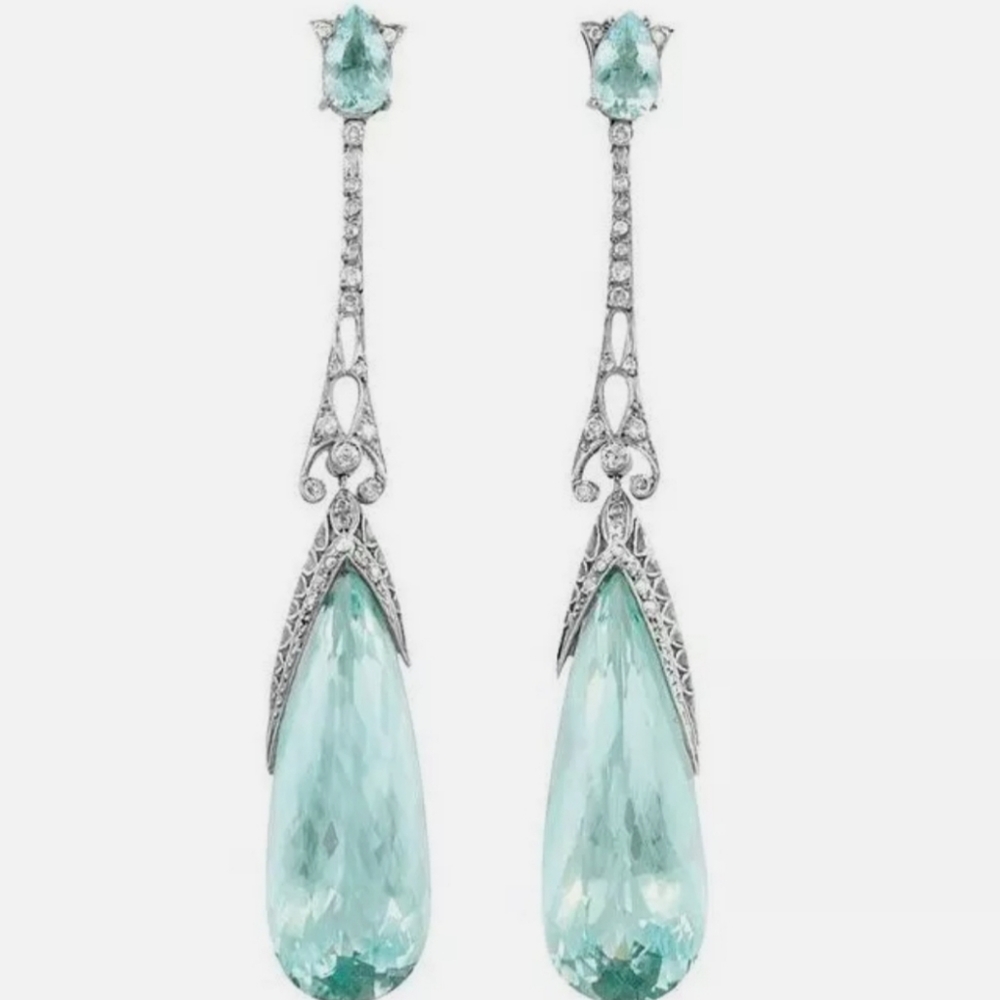 Gorgeous Simulated Aquamarine Earrings - Picture 1 of 6